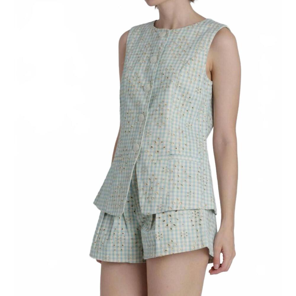 NEW AUREUM gabby gingham vest in coastal blue - Picture 3 of 4
